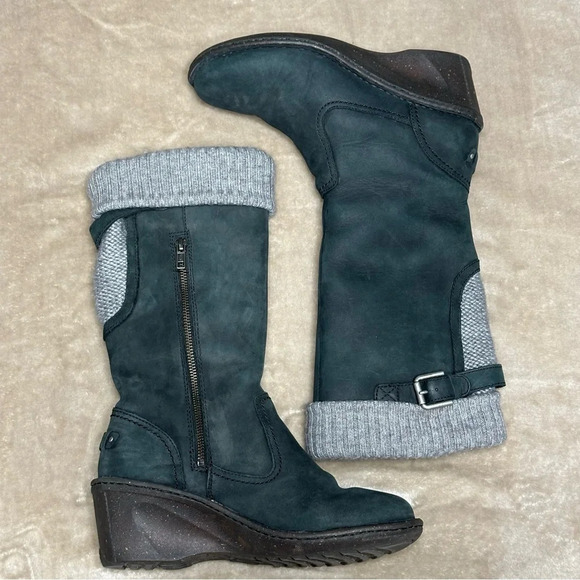 Ugg Women’s Skyfall Suede Wedge Boots Black Insulated Leather 1006145 Size 8 - Picture 6 of 11